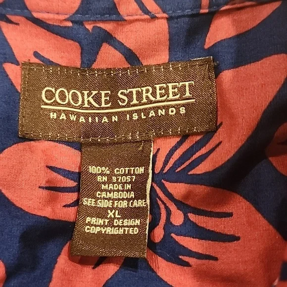 Cooke Street Hawaiian Islands Vibrant Floral Shirt in Pink/redish & Blue #men XL - Picture 6 of 10